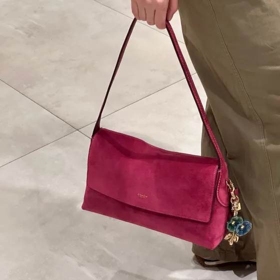 Coach Suede Flap Shoulder Bag Pink Shoulder Bag