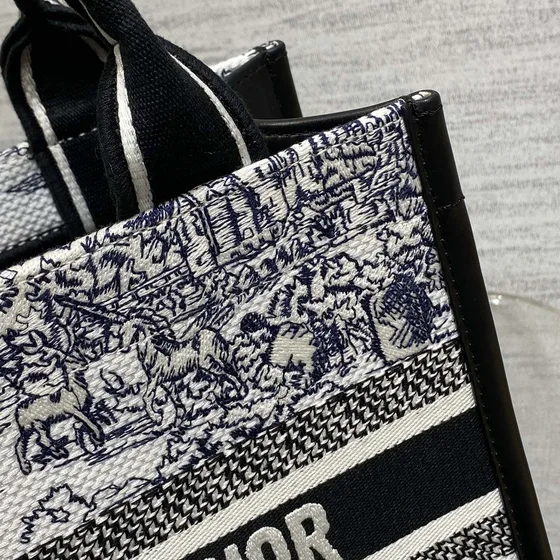 Dior Dior Book Tote Mini Blanco With Azul marino Toile De Jouy Embroidery Bolso tote