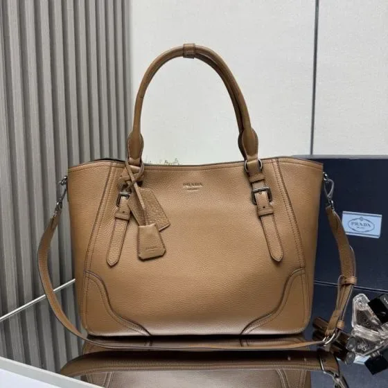 Prada Leather Handbag With Shoulder Strap Caramel Brown Tote Bag
