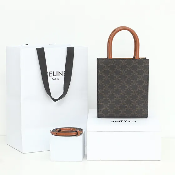 Celine Triomphe Doek Mini Vertical Cabas Bruin Tote tas