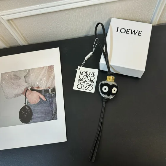 Loewe Owl Charm Gray Black Pouch