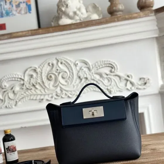 Hermes 24 24 Black Deep Blue Top Handle