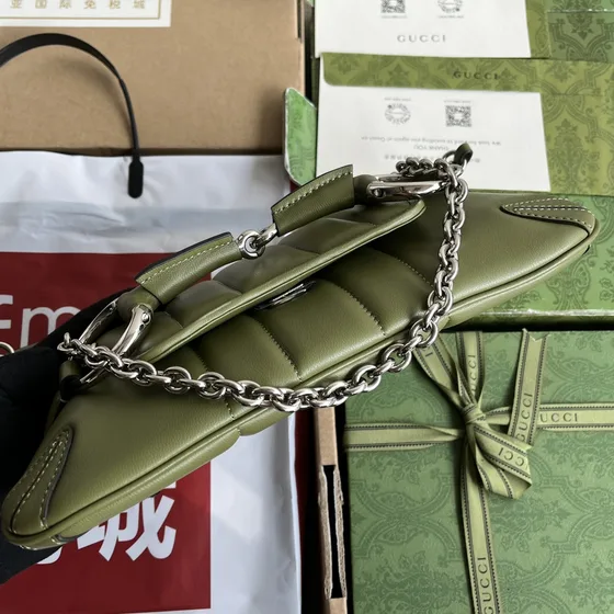 Gucci Horsebit Chain Small Sac épaule Olive Vert Sac épaule