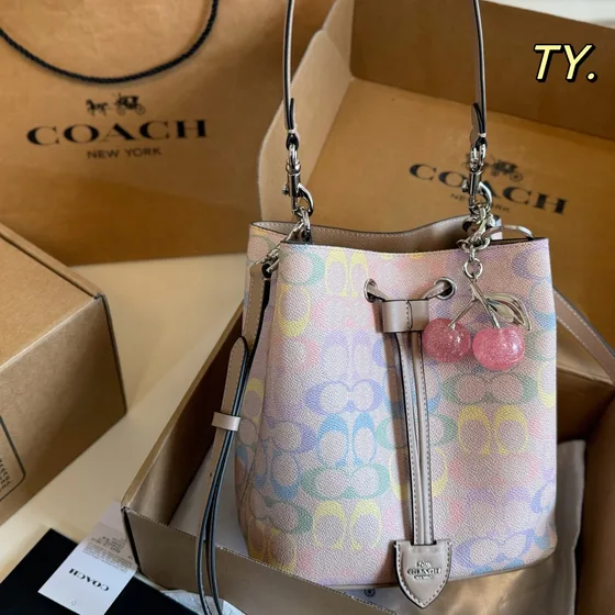 Coach Mini Rowan Bucket Bag In Signature Canvas Pastel Multi Crossbody