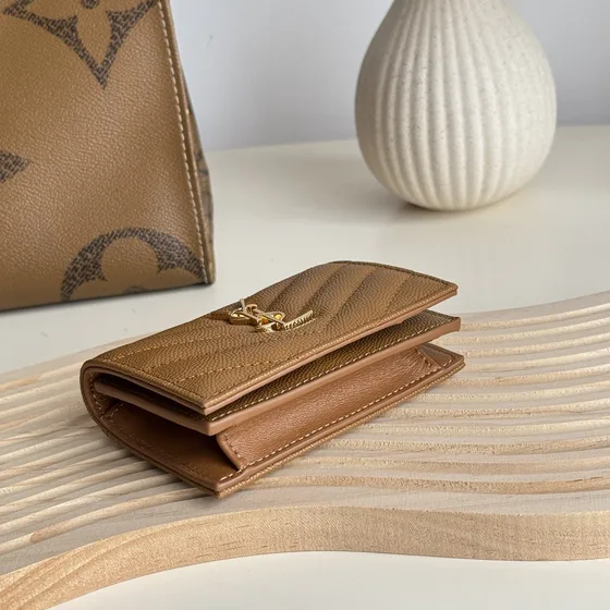YSL Cassandre Matelassé Compact Wallet Nâu Wallet