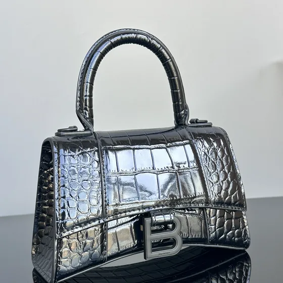Balenciaga Hourglass Top Handle Bag Metallic Silver Top Handle