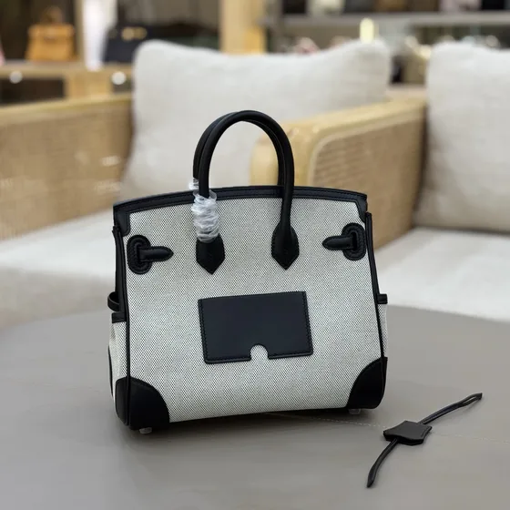 Hermes Birkin Cargo 25 Preto And Light Gray 25 Alça superior