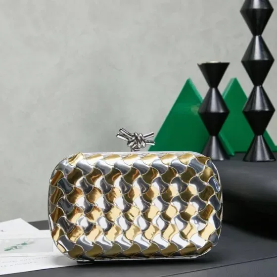Bottega Veneta Knot Clutch Silver Gold Clutch