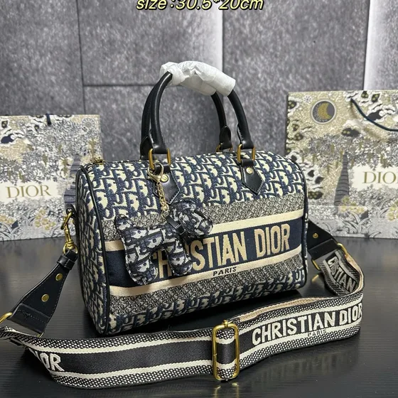 Dior Dior Groove 25 Boston Bag Blue Beige 30 5 20cm Top Handle