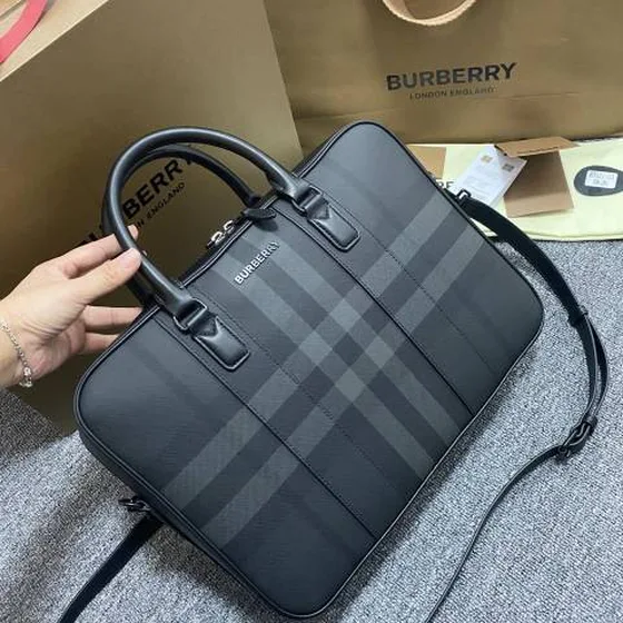 Burberry Briefcase Black Charcoal Check business
