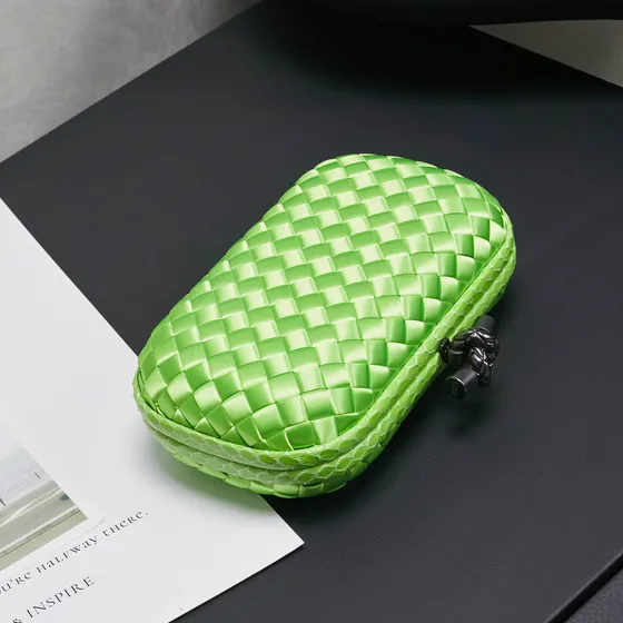 Bottega Veneta Intreccio Silk Knot Clutch Lime Green Clutch