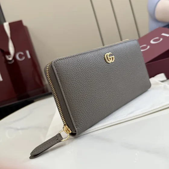 Gucci Gg Marmont Zip Around Tegnebog Grå Brun Tegnebog