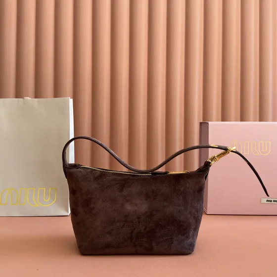 Miu Miu Suede Hobo Shoulder Bag Dark Brown Hobo