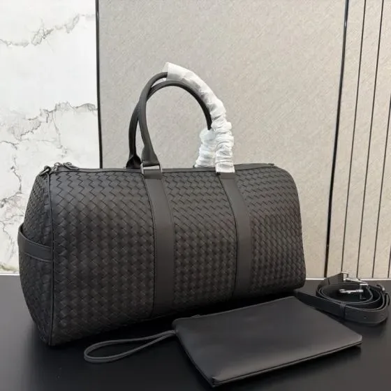 Bottega Veneta Intrecciato Leather Duffel Bag Dark Gray Top Handle