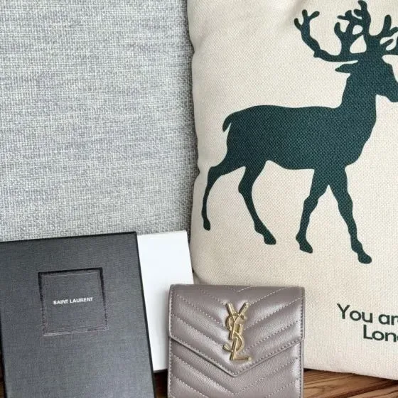 YSL Cassandre Matelass Flap Card Holder Grey Card Holder