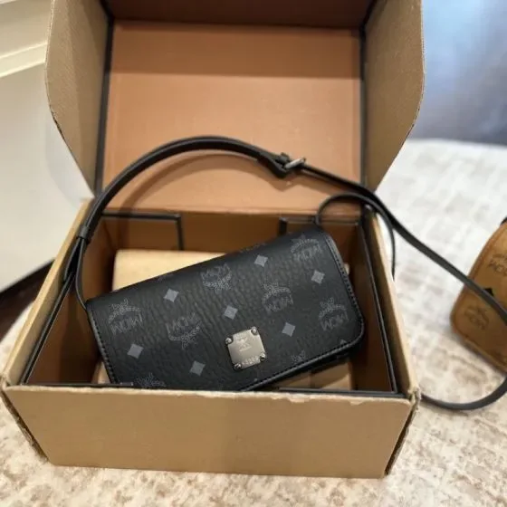 MCM Aren Visetos Crossbody Wallet Black Crossbody