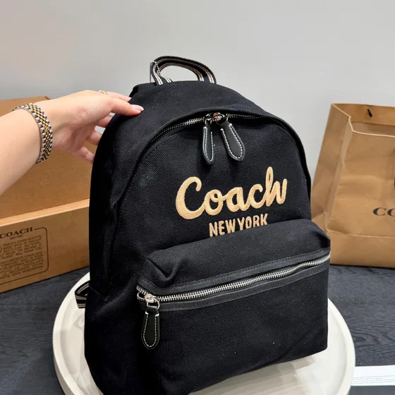 Coach Canvas Backpack With Coach Script Black Backpack