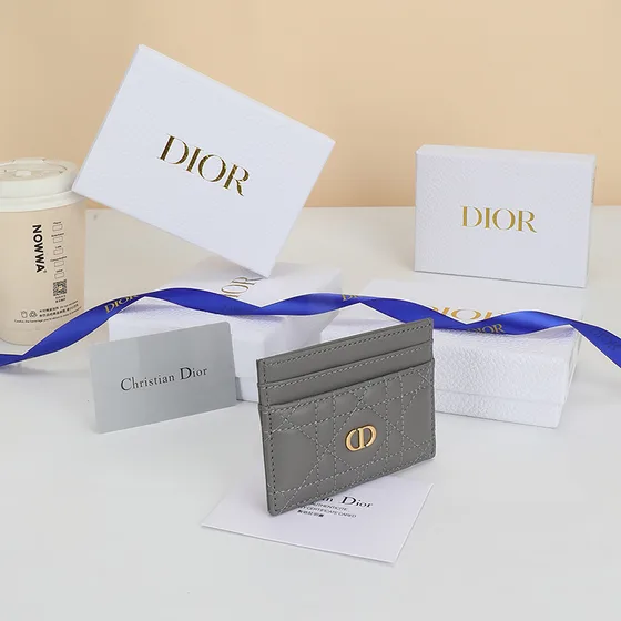 Dior Caro Freesia Card Holder Gray Card Holder