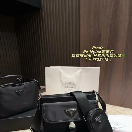 Prada Re-Nylon Messenger Bag Black 22 16 Crossbody