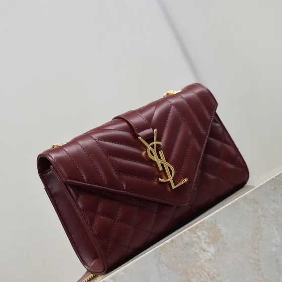 YSL Envelope Small Quilted Piel Bolso cruzado Borgoña Crossbody