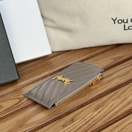 YSL Cassandre Matelassé Card Holder Gray Card Holder