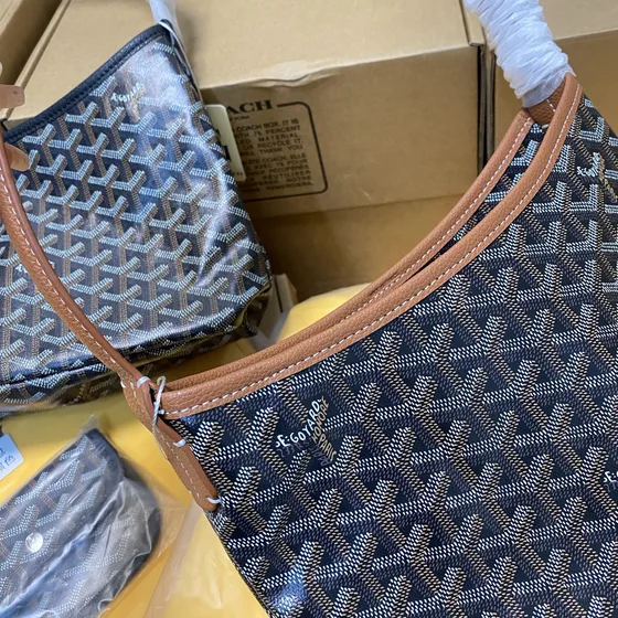 Goyard Boheme Hobo Bag Navy Blue With Tan Leather Trim Hobo