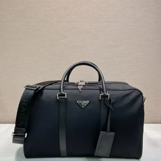 Prada Re-Nylon And Saffiano Leather Travel Duffel Bag Black Crossbody