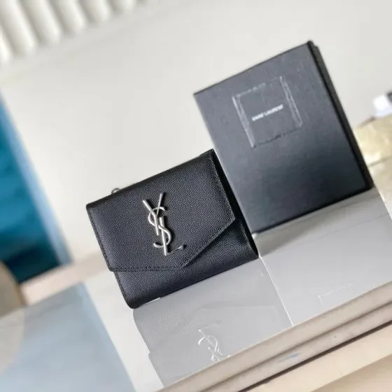 YSL Cassandre Matelass Envelope Wallet Black Wallet