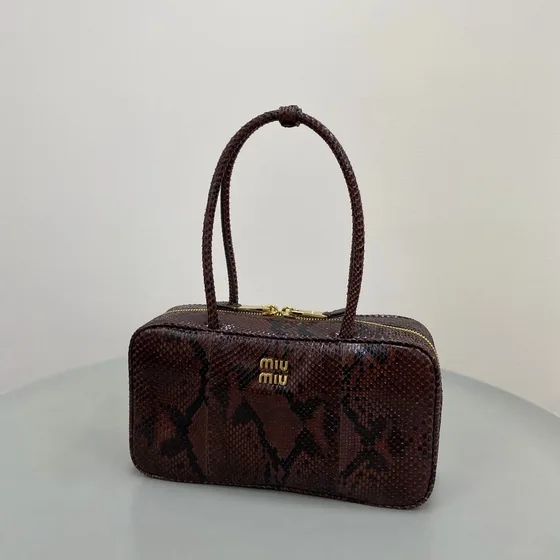 Miu Miu Python Print Piel Asa superior Bag Marrón Asa superior