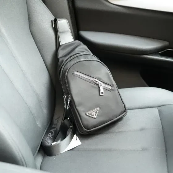 Prada Re-Nylon Sling Backpack Black Belt Bag
