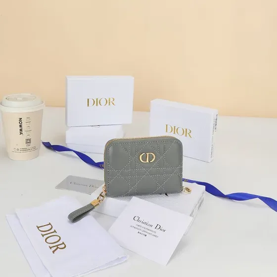 Dior Dior Caro Compact Zipped Wallet Gray Wallet