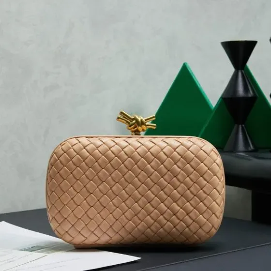 Bottega Veneta Intrecciato Knot Clutch Apricot Clutch
