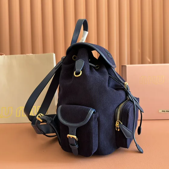 Miu Miu Corduroy Sırt çantası Lacivert Mavi Sırt çantası