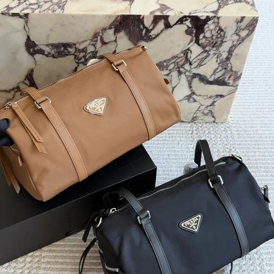 Prada Re-Nylon And Leder Schoudertas Bruin Schoudertas