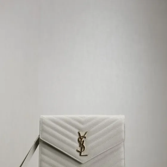YSL Cassandre Matelass Envelope Wallet On Chain White Woc