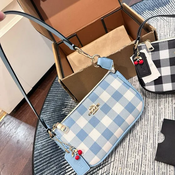 Coach Nolita 19 With Gingham Print Preto/Branco And Azul/Branco Bolsa de ombro