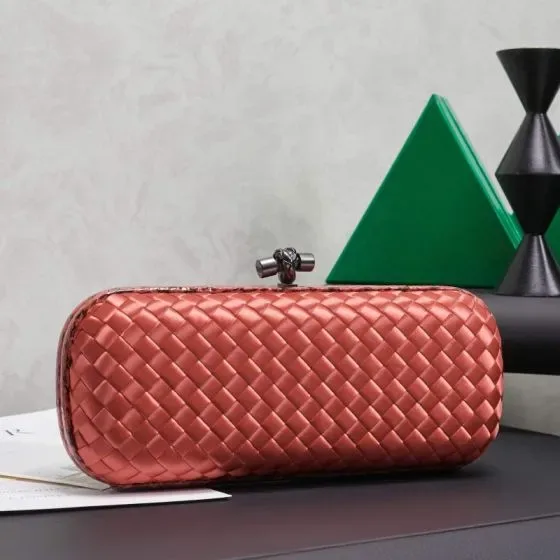 Bottega Veneta Intrecciato Satin Knot Clutch Coral Pink Clutch