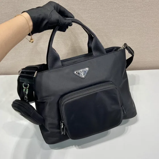 Prada Re-Nylon Multi-Pocket Top Handle Bag Black Top Handle