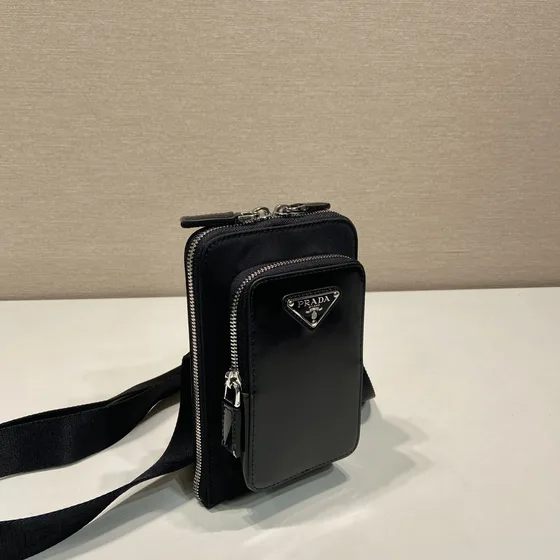 Prada Re-Nylon And Saffiano Leather Smartphone Case Shoulder Bag Black Crossbody