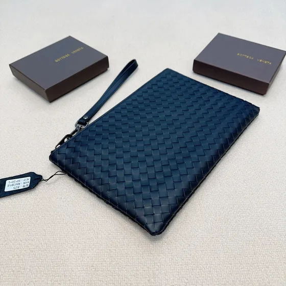 Bottega Veneta Intrecciato Document Pouch Navy Blue Clutch