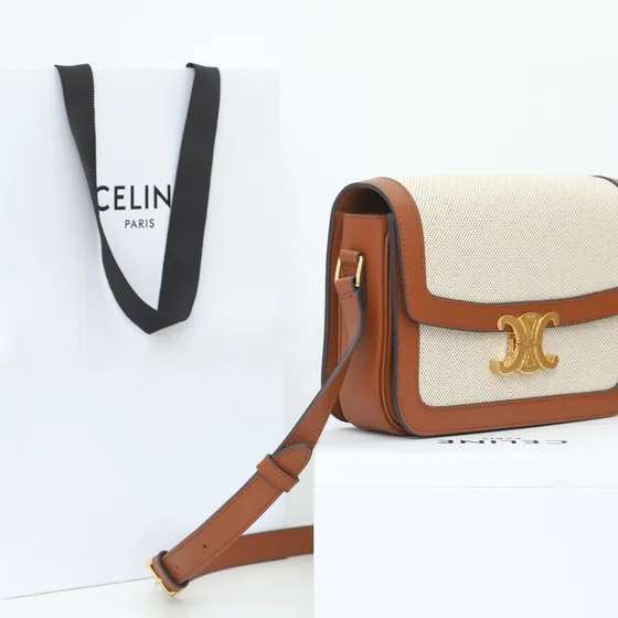 Celine Triomphe Beige/Brun Skuldertaske