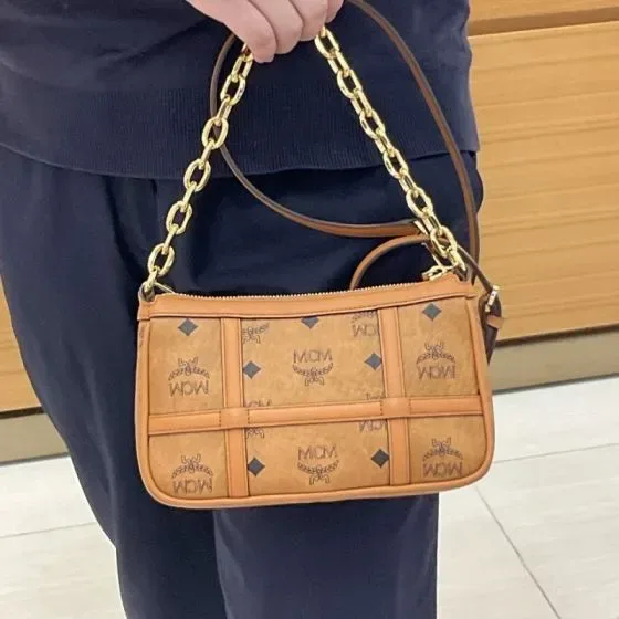 MCM Aren Shoulder Bag In Visetos Cognac Brown Shoulder Bag