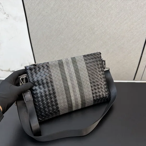 Bottega Veneta Intrecciato Webbing Stripe Crossbody Clutch Black Grey Crossbody