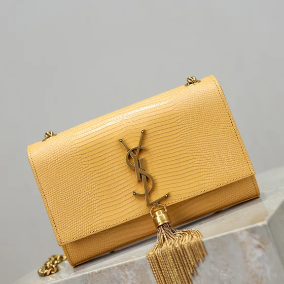YSL Kate Medium With Tassel In Lizard-Embossed หนัง สีเหลือง Crossbody