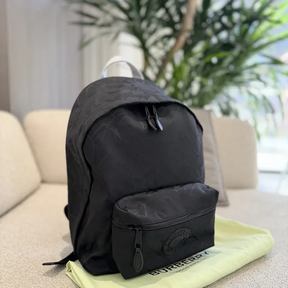 Burberry Logo Embossed Nylon Backpack Black Backpack
