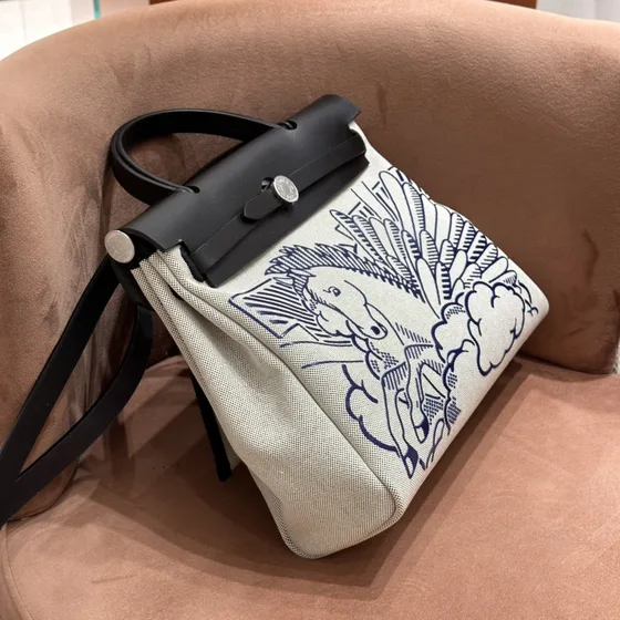 Hermes Herbag Pegase Trắng/Đen Top Handle