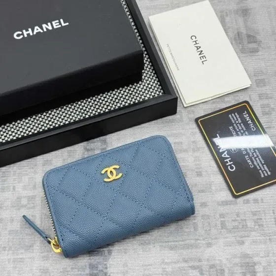 Chanel Classic Zipped Coin Purse Blue Card Holder
