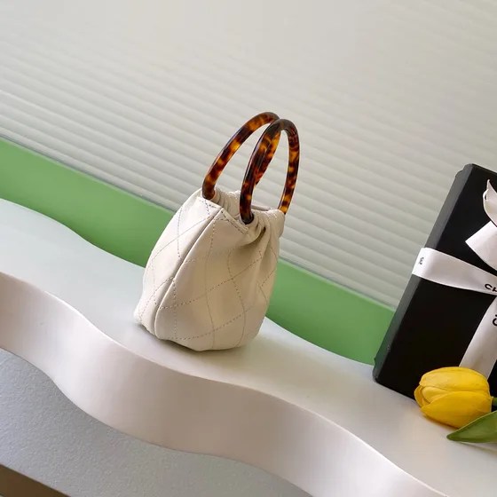 Chanel Mini Hobo With Tortoiseshell Handle White Top Handle