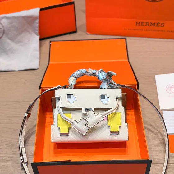 Hermes Kelly Doll Picto Trắng/Nhiều màu Top Handle