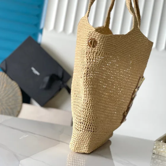 YSL Icare Raffia Shopping Tote tas Beige Tote tas